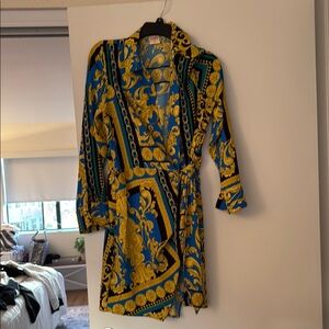 Elegant Blue and Gold wrap dress